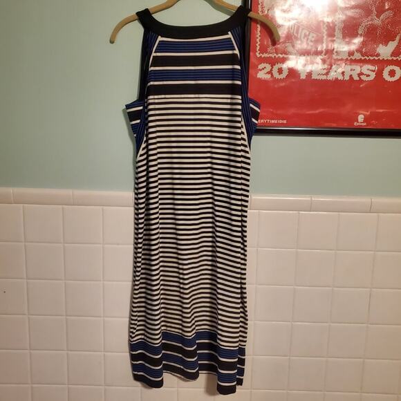 J. Jill Wearever Multi Striped Halter Dress Black Blue White, Stretch Jerseynorm - Picture 7 of 12